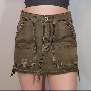 Free People Utility Mini Skirt in Olive Green